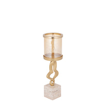 Afbeelding in Gallery-weergave laden, PTMD - Sianaine Gold casted alu candleholder travertine S