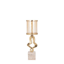 Afbeelding in Gallery-weergave laden, PTMD - Sianaine Gold casted alu candleholder travertine S