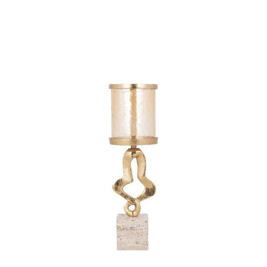 PTMD - Sianaine Gold casted alu candleholder travertine S