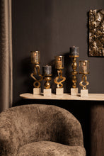 Afbeelding in Gallery-weergave laden, PTMD - Sianaine Gold casted alu candleholder travertine M