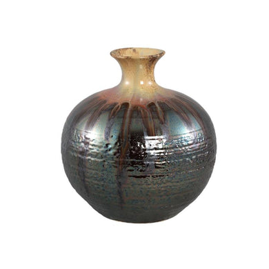 PTMD - Darlan Gun Metal bulby ceramic vase beige top L