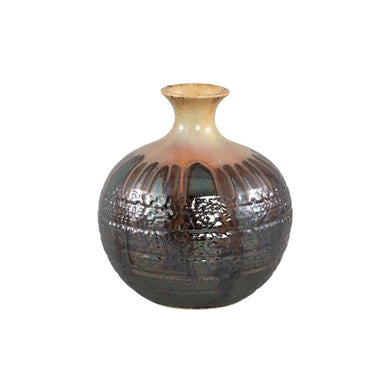 PTMD - Darlan Gun Metal bulby ceramic vase beige top M