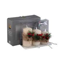 Afbeelding in Gallery-weergave laden, PTMD - Led Light candle ivory with christmas branch S/3