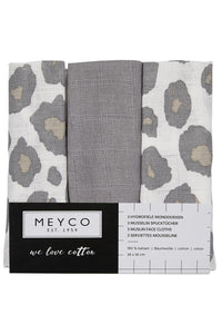 Meyco MONDDOEKJES 3-PACK HYDROFIEL PANTER - NEUTRAL/GREY - 30X30CM