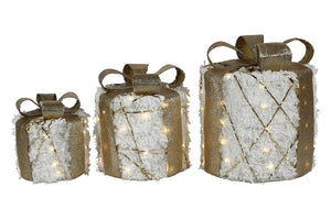 Kerstkado LED ro Bling set van 3 sneeuw/glitter goud