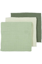 Afbeelding in Gallery-weergave laden, Meyco PRE-WASHED HYDROFIELE DOEKEN 3-PACK UNI - OFFWHITE/SOFT GREEN/FOREST GREEN - 70X70CM