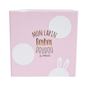 Doudou Geboortegeschenkdoosje roze konijnensloffen met rammelaar - 0/6 maanden