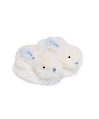 Doudou Geboortegeschenkdoosje blauwe konijnensloffen met rammelaar - 0/6 maanden