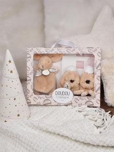 Doudou Coffret Chaussons et Doudou Beige