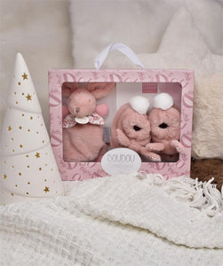 Doudou Coffret Chaussons et Doudou Rose