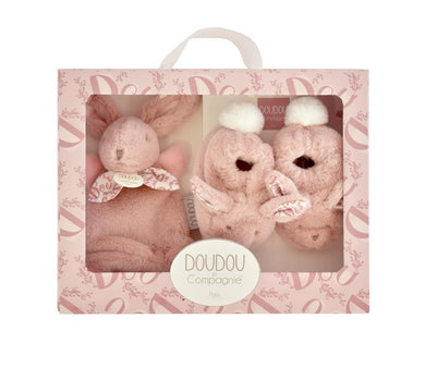 Doudou Coffret Chaussons et Doudou Rose
