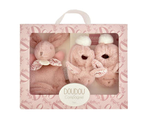 Doudou Coffret Chaussons et Doudou Rose