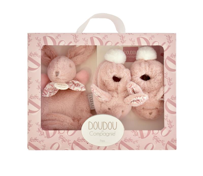 Doudou Coffret Chaussons et Doudou Rose