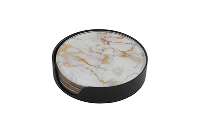Onderzetter ro Marble s4 wit/goud-L10,5B10,5H2,2CM