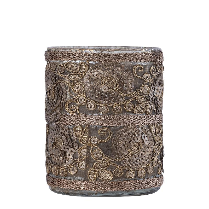 PTMD - Nashvin Brown glass tealight fabric sequins M