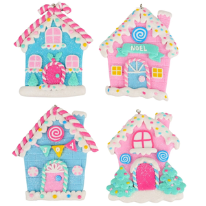 3.875"-4"H DOUGH GINGERBREAD HOUSE ORNA - Keuze uit 4 varianten