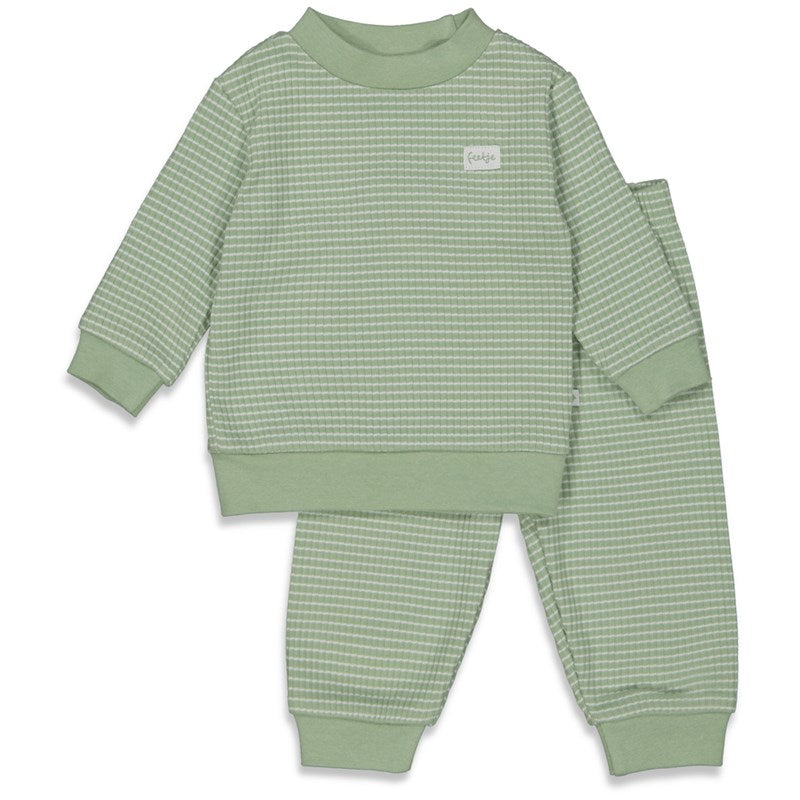 Feetje Pyjama wafel - Groen melange (maat 56 t/m 86)