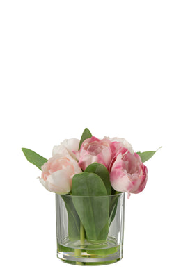 Tulpen In Vaas Rond Plastiek Glas Roze Small