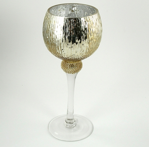 Glazen beker met glitterrand Ø 13 x 30 cm, champagne