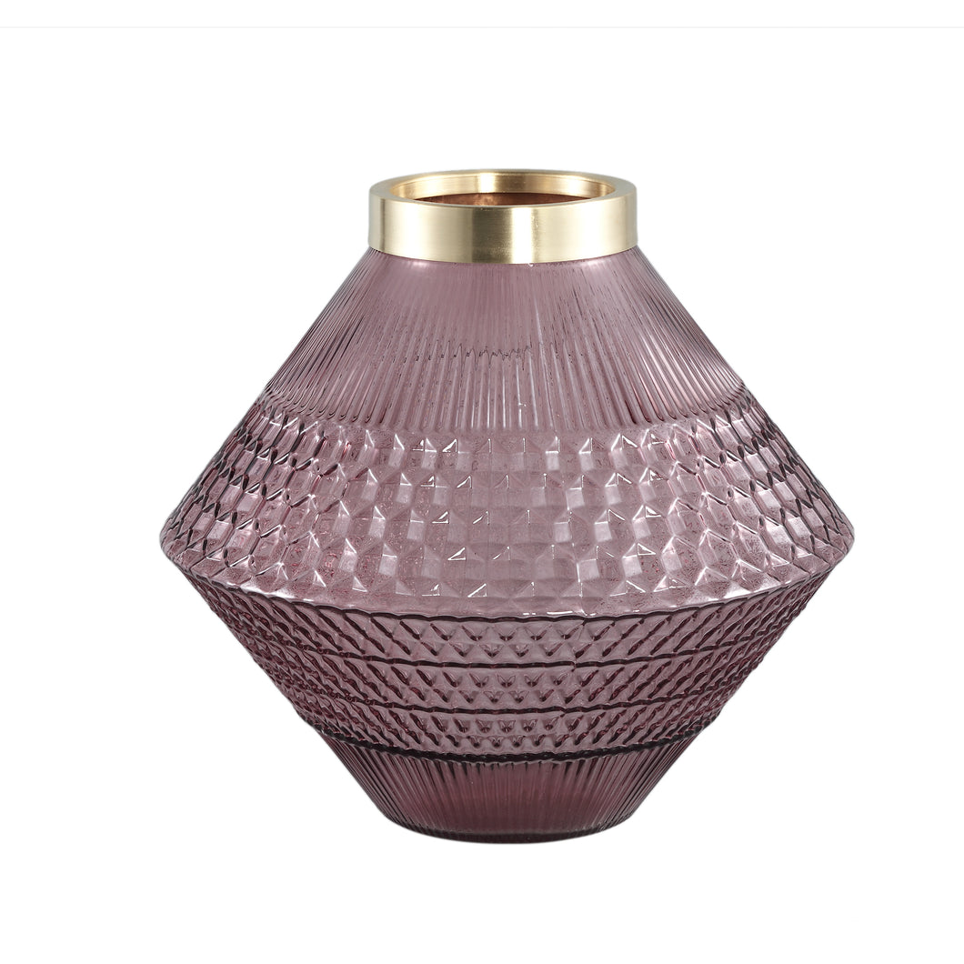 PTMD - Siv Pink glass vase with pattern round taps S