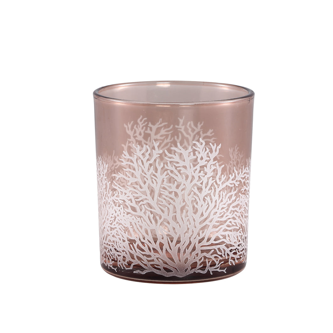 PTMD - Kamil Pink glass tealight bush print round L
