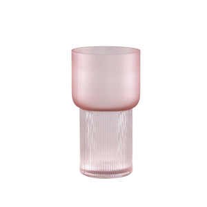 PTMD - Kandis Pink glass vase matt and ribbed round S
