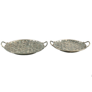 PTMD - Ruben Antique metal hammered tray round set of 2