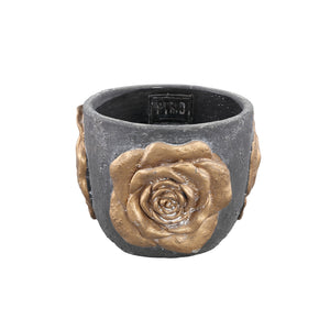 PTMD - Rozan Black cement pot with gold rose round M