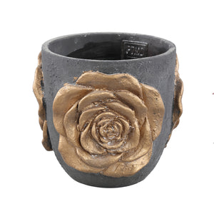 PTMD - Rozan Black cement pot with gold rose round L