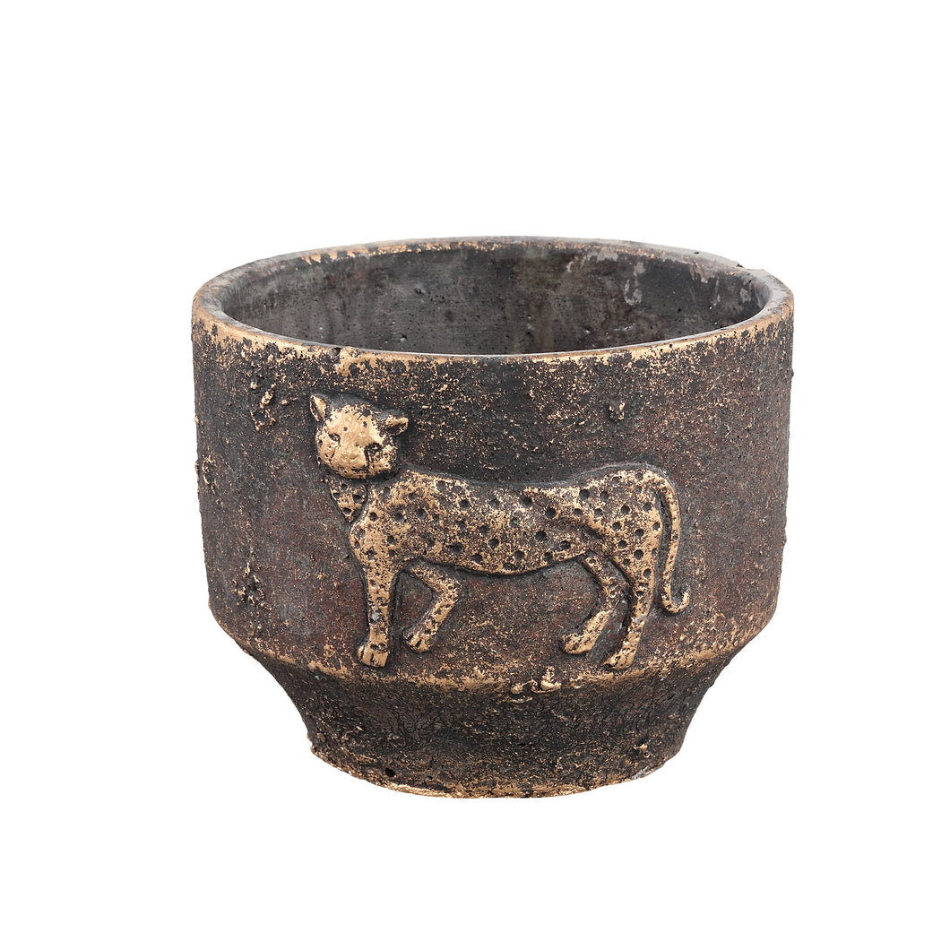 PTMD - Leio Brown cement pot with leopard round low M