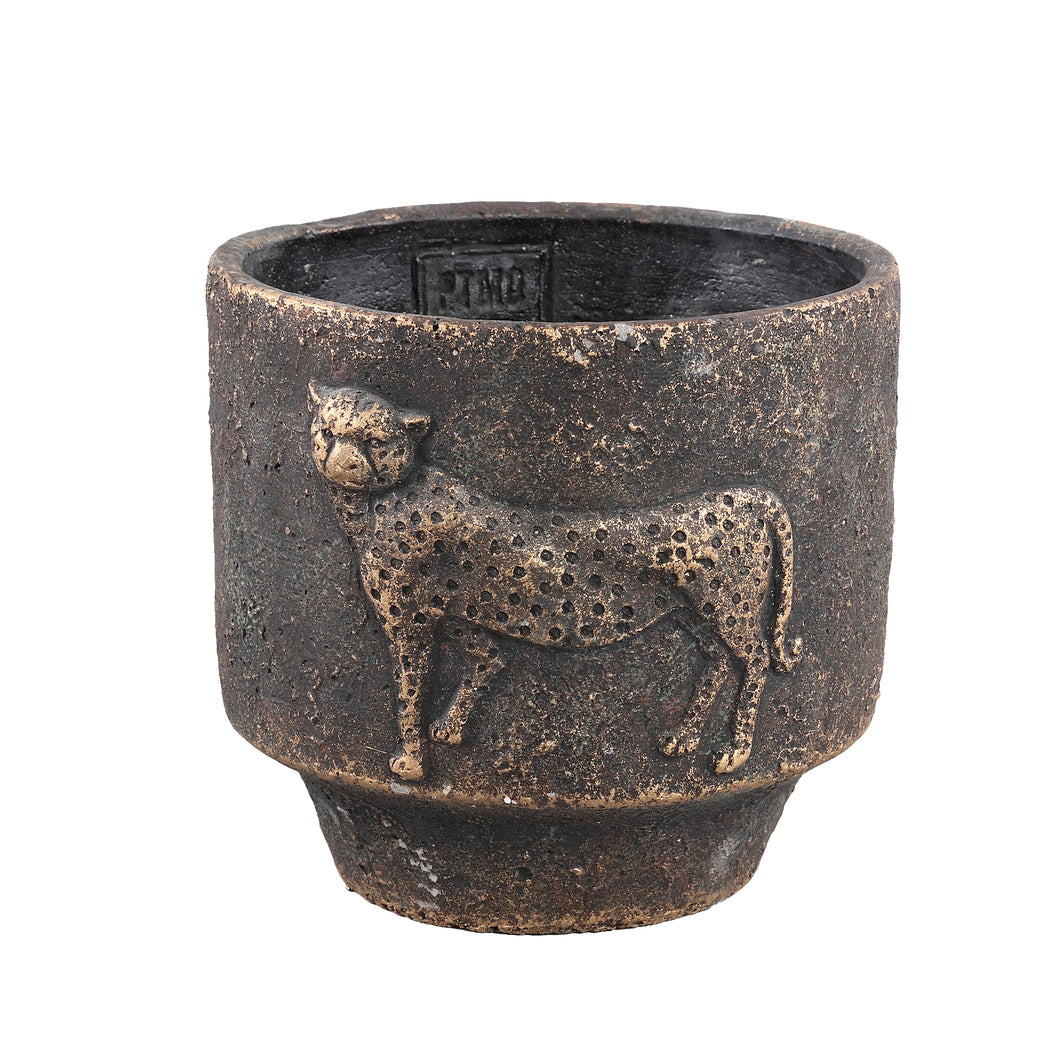 PTMD - Leio Brown cement pot with leopard round Low L