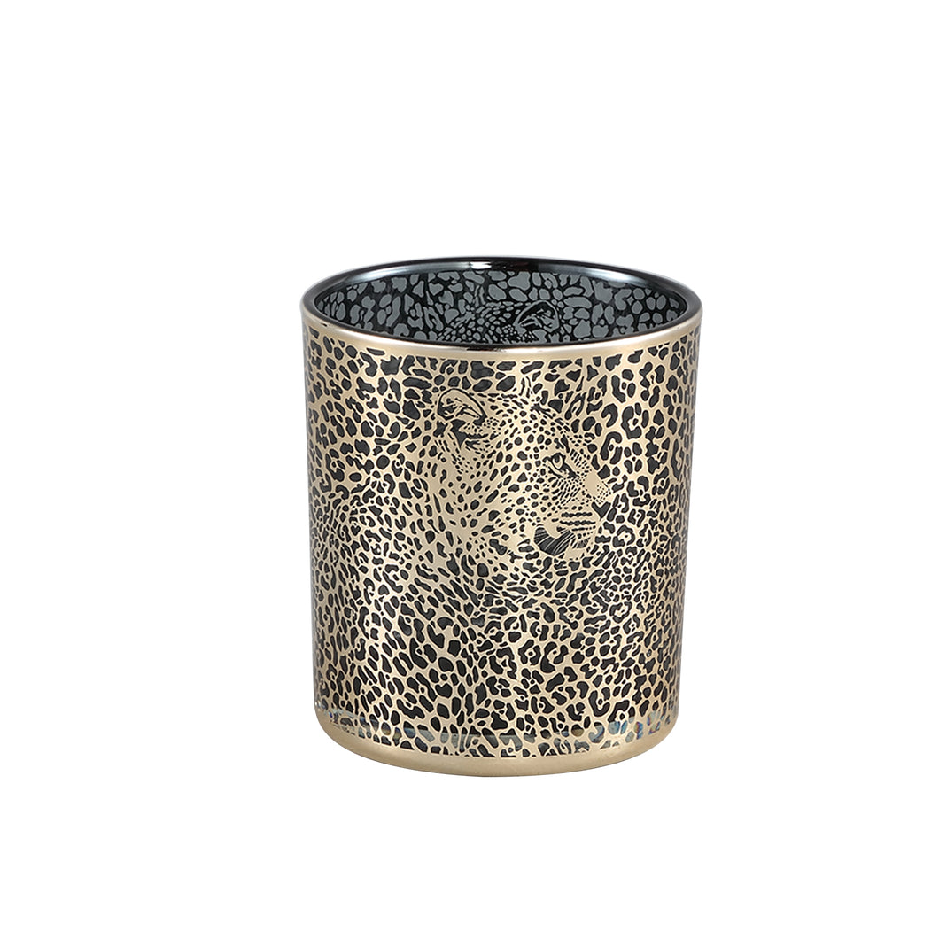 PTMD - Loiza Gold glass tealight leopard print round S