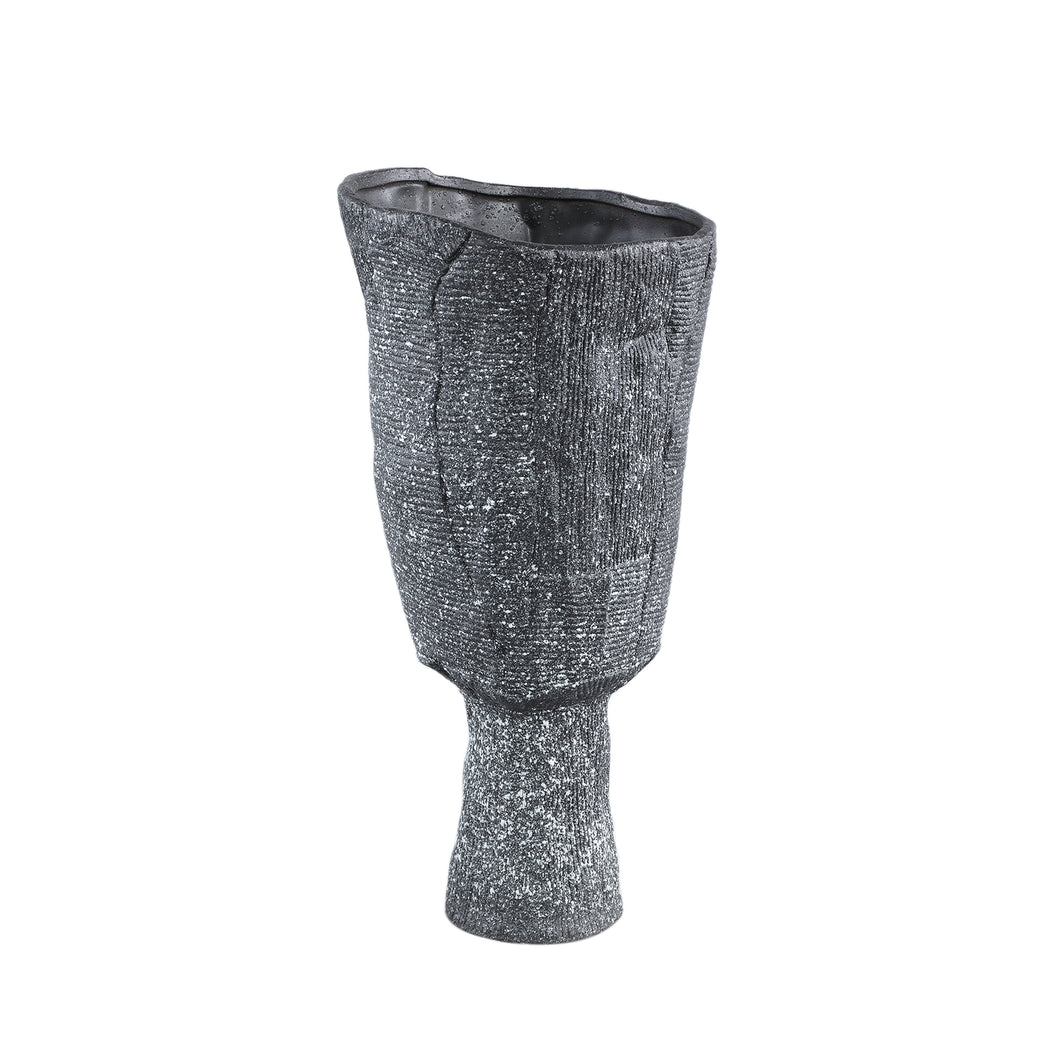PTMD - Nirah Black ceramic pot unequal shaped round S