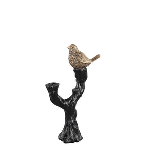 PTMD - Rezza Black metal candleholder with gold bird on t