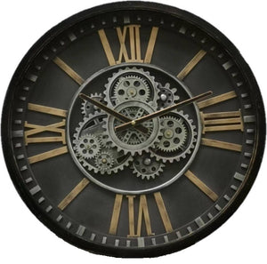 Mansion - Black traditional Gear Clock Gold Digit 46cm Glass Cover
