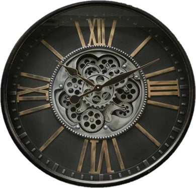 Mansion - Black traditional Gear Clock Gold Digit 60cm Glass Cover