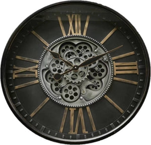 Mansion - Black traditional Gear Clock Gold Digit 60cm Glass Cover