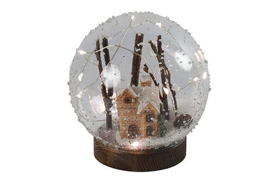 Glas bal m/huis&sneeuw LED ro Bowie M helder-L12B12H12CM