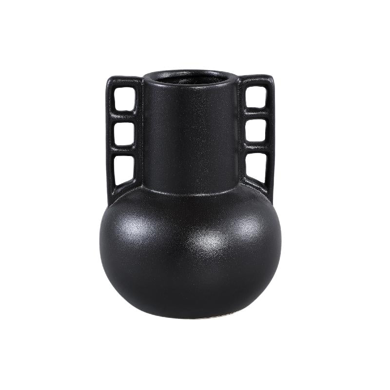 PTMD - Essa Black matt ceramic pot with two ears S