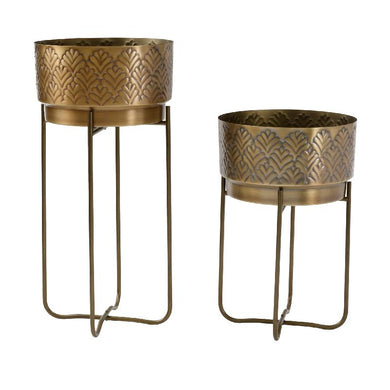PTMD - Merra Brass iron planter with pattern round SV2