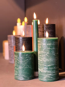 Mansion - Led Pillar Candle Green Rustic 7.5*15cm